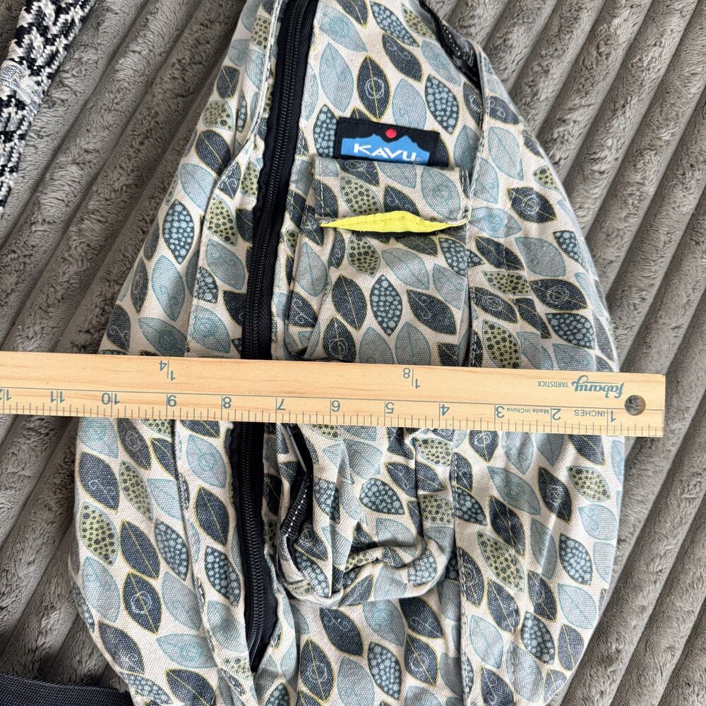 KAVU Rope Bag Leaf Print Sling Backpack Blue Gray Crossbody MSRP $65 20"×11"×5"